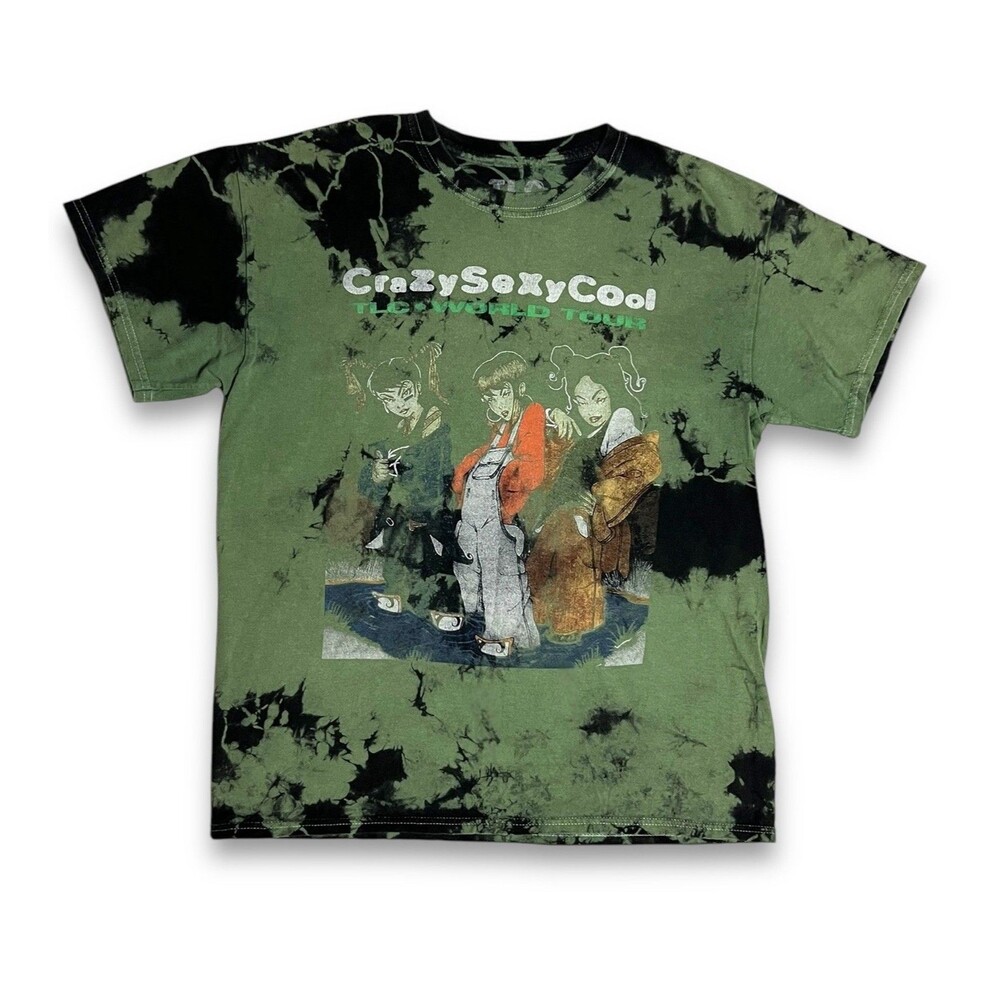 TLC Crazy Sexy Cool Green Black Tie Dye Tshirt Adult Medium 90s Hip hop Fashion